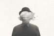 Leinwandbild Motiv man with cloud over head, surreal black and white concept 
