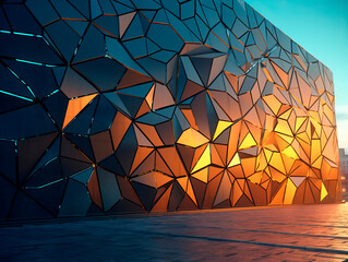 Futuristic concrete architecture design building exterior with parametric windows facade structure. Ai Generative illustration.