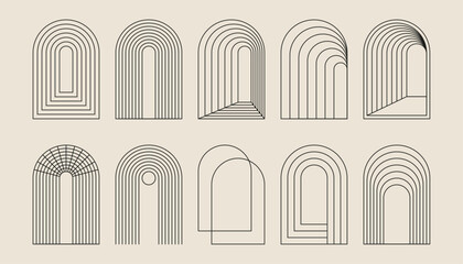 boho frame arch vector illustration modern minimalistic retro aesthetic linear arc portal logo bohem