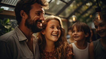 Wall Mural - Happy family having fun time together.