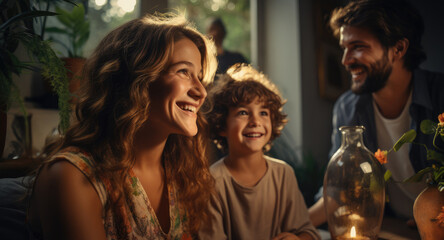 Wall Mural - Happy family having fun time together.