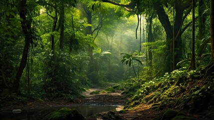 Exploring the Natural Wonders of Southeast Asia's Jungles: A Green Landscape of Trees and Tropical Forests. Generative AI