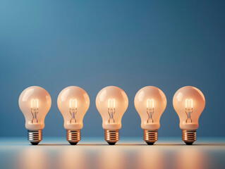 Poster - A row of glowing white light bulbs, capturing attention with symbolic power of choice. The concept of Idea. AI generative.