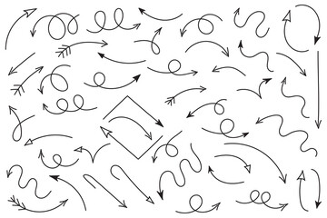 Wall Mural - curved arrows. set of vector hand drawn arrows. collection of pointers.
