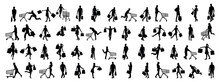 Set Of 52 Shopping People Silhouette Vector Illustrations.
