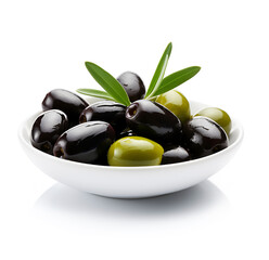 Wall Mural - Olives fruits in plate on white backgrounds. Ai generative. .