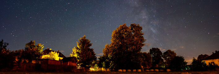 Wall Mural - Panorama starry night sky with milky way