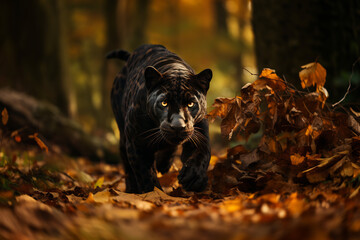 Black Panther Walking Through The Forest