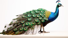 Male Peacock Bird White Background AI Generated Image