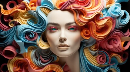 Wall Mural - A close up of a mannequin with colorful hair. Generative AI.