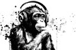 Chimpanzee in headphones. Vector illustration desing.