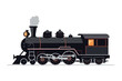 Retro train, classic black locomotive on a white background. Vector illustration