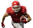 © Semper Fidelis - An American football player runs with a ball in a red and white uniform. Isolated on a transparent background