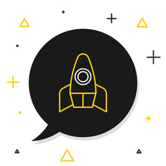 Poster - Line Rocket ship icon isolated on white background. Space travel. Colorful outline concept. Vector