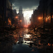 Post apocalypse city. Square illustration. AI generative.