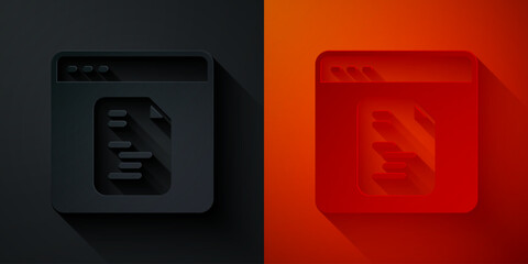 Paper cut Software, web developer programming code icon isolated on black and red background. Javascript computer script random parts of program code. Paper art style. Vector