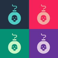 Poster - Pop art Bomb ready to explode icon isolated on color background. Vector