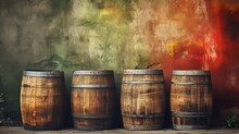 Beer Barrel Wooden Container With Bokeh Light, Generative Ai
