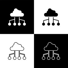 Poster - Set Network cloud connection icon isolated on black and white background. Social technology. Cloud computing concept. Vector