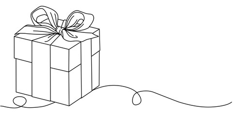 Poster - gift box with ribbon line art vector illustration