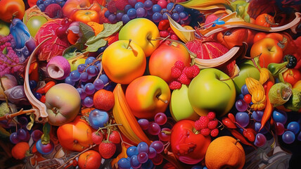 Wall Mural - Set of juicy summer fruits to use as wallpaper. Generative Ai