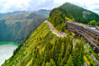 Aerial shot picturesque paradise of Sete Cidades in Azores