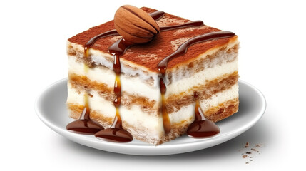 Wall Mural - Tiramisu cake isolated on white. Generative Ai