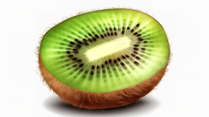 Wall Mural - kiwi fruit with slices and green leaves isolated on a white background. Generative Ai