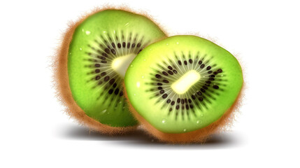 Wall Mural - One kiwi fruit cut in halves isolated on white background. Generative Ai