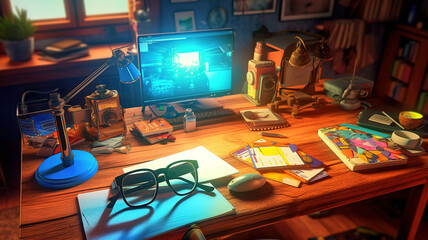 In a graphic designer's workspace, an array of object tools. Generative Ai