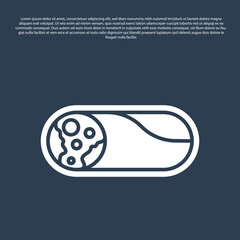 Poster - Blue line Burrito icon isolated on blue background. Traditional mexican fast food. Vector