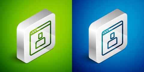 Poster - isometric line create account screen icon isolated on green and blue background. silver square butto