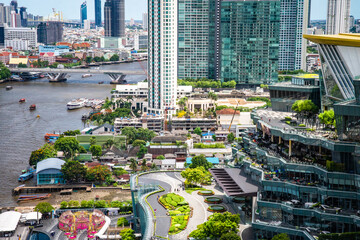 Wall Mural - Aerial view of Icon Siam mall on the chao phraya river in khlong san, bangkok, Thailand