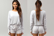 Front and back view set. Women pajama sleepwear mockup template white with crop top and wide short pant. Mock up.