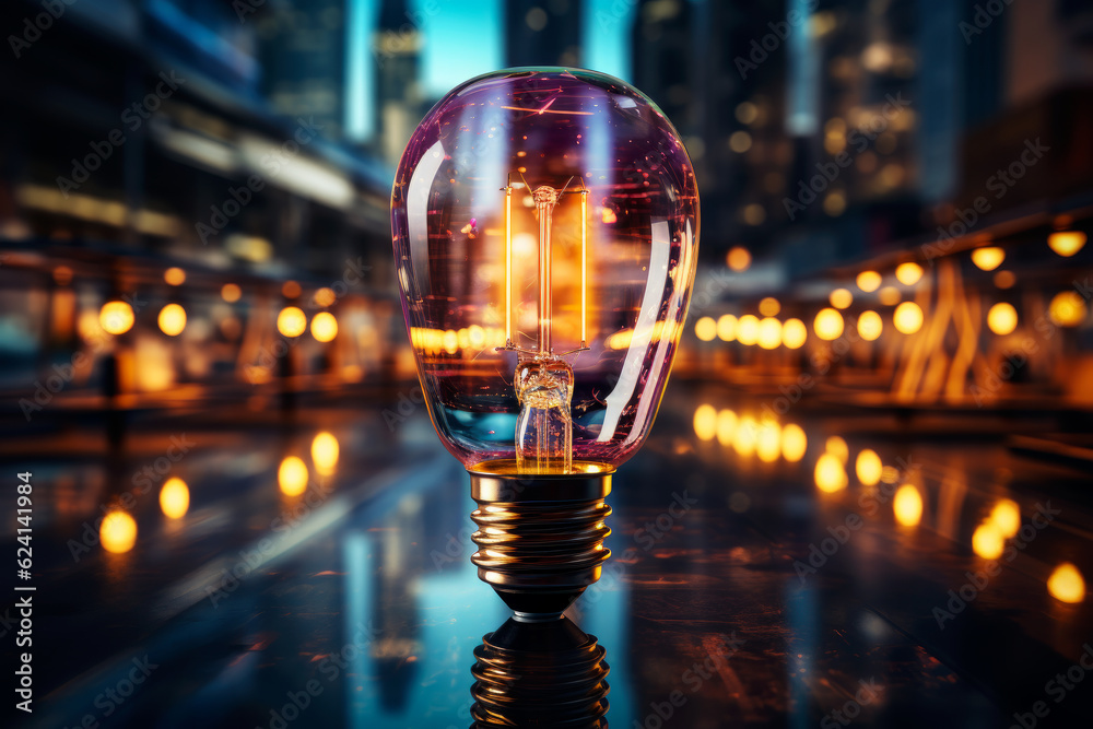 Golden incandescent lamp with diode elements against the backdrop of ...