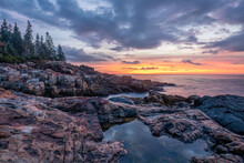 Atlantic Seashore Sunrise At Acadia National Park - Maine