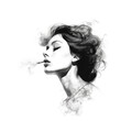 © DanteVeiil - drawing of a woman smoking cigaret black and white on white background