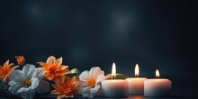 Flowers And Candles For Soul's Day On A Dark Black Gradient Background