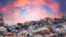 Mountain Of Waste And Garbage To Bury With Sunset Sky Eye-catching Agenda 2030 Concept