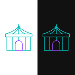 Wall Mural - Line Circus tent icon isolated on white and black background. Carnival camping tent. Amusement park. Colorful outline concept. Vector