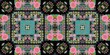 © Limolida Studio - Boho folkloric flower banner with a gypsy retro style. Repeatable vintage cloth effect border in black and red gothic fashion colors.
