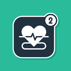 Sticker - Blue Smartphone with heart rate monitor function icon isolated on green background. Vector