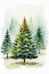 Wall Mural - Christmas greeting card background, watercolor 