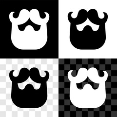 Poster - Set Mustache and beard icon isolated on black and white, transparent background. Barbershop symbol. Facial hair style. Vector