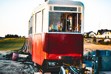 Canvas Print - Old red and white tram from the 1960s.