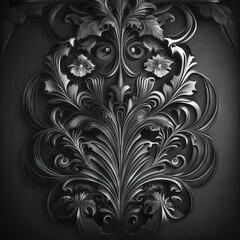 Abstract floral pattern, solid background. Wallpaper, black flowers. Dark background