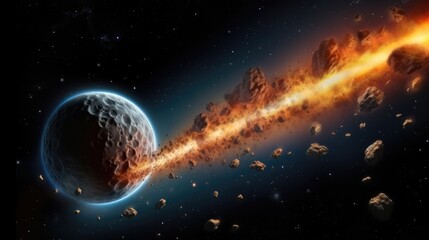 Poster - Asteroid in space, Comet in space, meteor and energy, asteroid glow, powerful star moving.