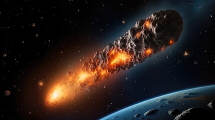 Wall Mural - Asteroid in space, Comet in space, meteor and energy, asteroid glow, powerful star moving.