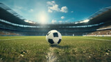 Fototapeta Sport - Stadium with soccer ball, Football soccer ball on grass.