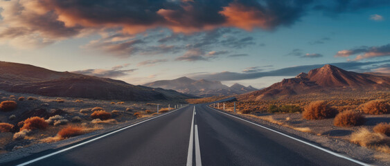 Aufkleber - Road journeys and adventures, Road through the scenic landscape and high mountains.